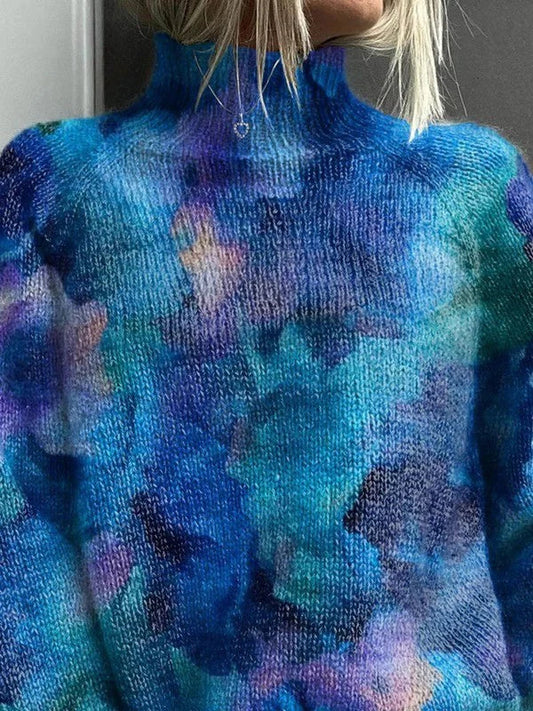 Suéter de cuello alto con estampado floral abstracto en acuarela